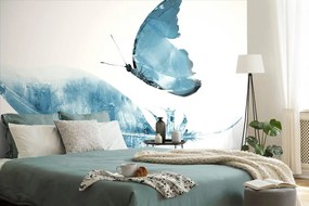 Carta da parati – Piuma con farfalla in stile blu