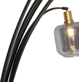 Lampada da terra nera con oro e vetro fumé 5 luci - Zuzanna