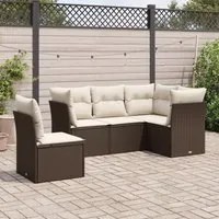 Set Divano da Giardino 5 pz con Cuscini Marrone in Polyrattan 3249482