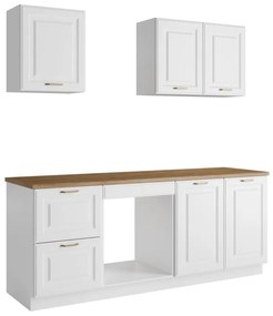 Cucina completa Con piano di lavoro 200 cm Bianco e Naturale - CELOMIA
