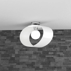 Plafoniera Moderna Lap Metallo E Vetro Bianco 1 Luce E27 42Cm