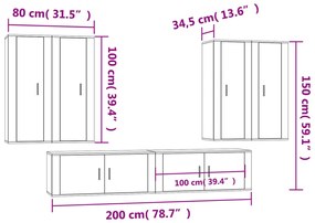 Set Mobili Porta TV 6 pz Rovere Marrone in Legno Multistrato