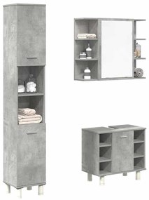 Set Mobili Da Bagno 3 Pz Grigio Cemento İn Legno Multistrato /