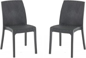 Sedia impilabile in polipropilene effetto rattan VIRGINIA Antracite set 2 pezzi