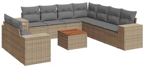 Set Divano da Giardino 10 pz con Cuscini Beige in Polyrattan