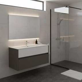 Mobile da bagno sospeso sotto lavabo Niwa 2 cassetti L 89.5 x H 50 x P 45.5 cm grigio e bianco cannettato