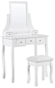 Tavolino da toeletta 5 cassetti specchio rettangolare e sgabello bianco RAYON Beliani