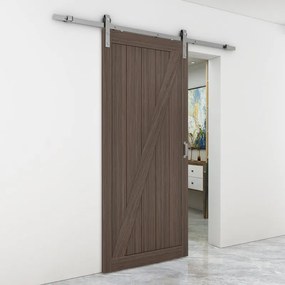 Porta scorrevole reversibile Zion in legno marrone, L 96 x H 215 cm, con binario Country satinato