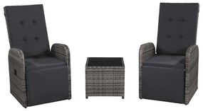 Set da Bistrot 3 pz con Cuscini in Polyrattan Grigio