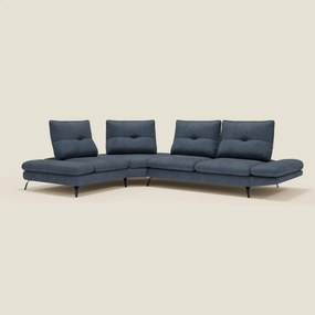 Ardex Divano Angolare - schienali traslanti e bracciolo regolabile in elegante tessuto impermeabile T06 blu