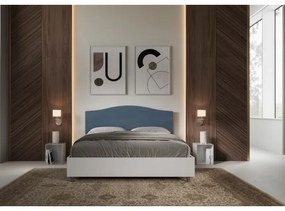 Letto contenitore da 160x190 in legno bianco e testata in microfibra blu Grace