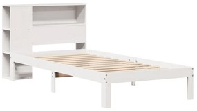 Letto libreria senza materasso bianco 90x190 cm massello pino