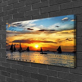 Quadro su tela Barca Mare Il Sole Paesaggio 100x50 cm