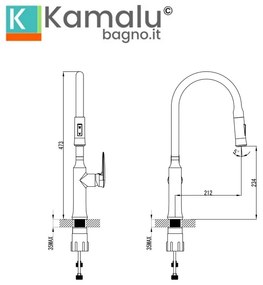 Kamalu - miscelatore cucina a canna alta con doccetta estraibile | kam-020