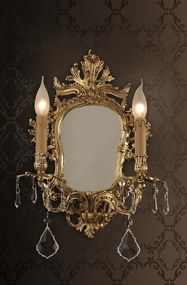 Applique 2 luci in fusione artistica di ottone  con specchio - 12.299C/2 Gold Light and Crystal - Arredo Luce Argento anticato