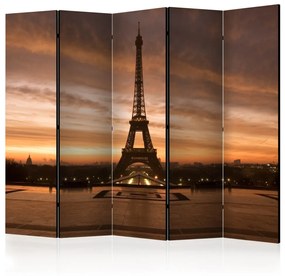 Paravento Colori serali di Parigi II (5-parti) - Torre Eiffel su sfondo celeste