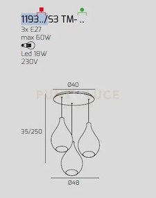 Sosp. cromo 3 luci tonda vetri medi fume' 1193cr-s3 tm-fu