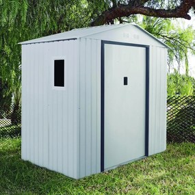 Casetta da giardino CORCEGA in acciaio bianco con porta doppio battente, superficie interna 2.37 m² e spessore parete 0.25 mm
