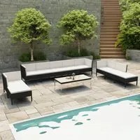 Set Divani da Giardino 10 pz con Cuscini in Polyrattan Nero 3056974