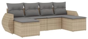 Set divano da giardino 6 pz con cuscini beige in polyrattan