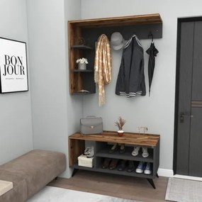 Mobile Ingresso Ad Angolo Con Appendiabiti E Scarpiera Noce E Antracite Samle
