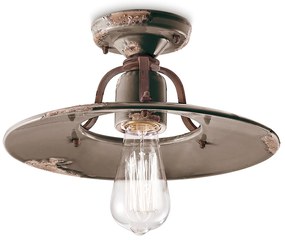 Plafoniera Vintage Country Ferro E Ceramica Tortora D30 1 Luce E27