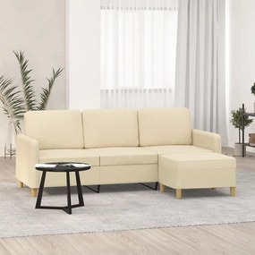 Divano A 3 Posti Con Poggiapiedi Crema 180 Cm İn Tessuto /
