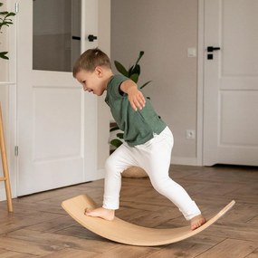 Tavola di equilibrio montessori grigia/di colore naturale in pino massiccio 80x30x18 cm Montessori – Meowbaby