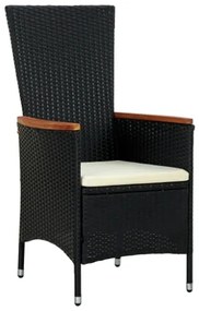 Set da Pranzo da Giardino 9 pz con Cuscini in Polyrattan Nero