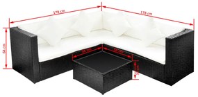 Set Divani da Giardino 4 pz con Cuscini in Polyrattan Nero