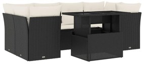 Set divani da giardino con cuscini 7pz nero polyrattan