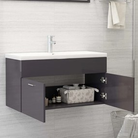 Mobile bagno con lavabo integrato grigio lucido in truciolato