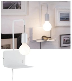 Paulmann 79812 - 1xE27/40W Lampada da parete con mensola e porta USB CALVANI 230V bianca