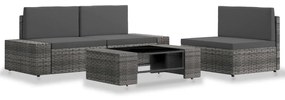 Set divani da giardino 4 pz in polyrattan grigio