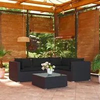 Set Salotto da Giardino 5 pz con Cuscini in Polyrattan Nero cod mxl 50878