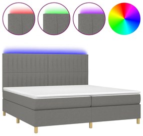 Letto a Molle Materasso e LED Grigio Scuro 200x200cm in Tessuto