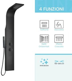 Pannello doccia idromassaggio in alluminio nero opaco con 4 getti