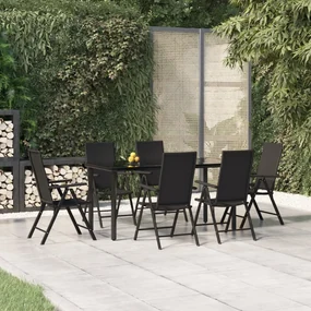 Set da pranzo da giardino 7 pz nero in polyrattan