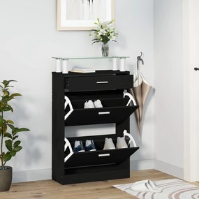 Scarpiera Nera 63x24x104 Cm İn Legno Multistrato /