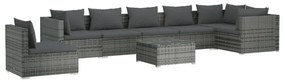 Set Divani da Giardino 8 pz con Cuscini in Polyrattan Grigio