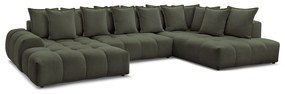 Divano angolare verde allungabile e con contenitore (penisola a destra/a U) con rivestimento in ciniglia Everest – Bobochic Paris