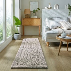 Passatoia grigio tessuta a mano in misto lana 60x230 cm Minerals Diamond - Flair Rugs