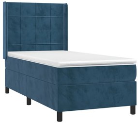 Letto a molle con materasso e led blu scuro 100x200 cm