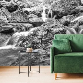 Carta da parati autoadesiva – Cascate alpine in bianco e nero
