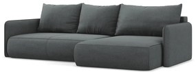 Divano angolare grigio allungabile/con contenitore (con penisola a destra) Nanea – Makamii