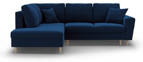 Divano angolare blu allungabile e con contenitore (con penisola a sinistra/a L) con rivestimento in velluto Kyoto – Cosmopolitan Design