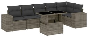 Set divani da giardino 7 pz con cuscini grigio in polyrattan