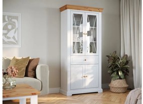 Vetrina legno massello pino due ante bianca naturale shabby
