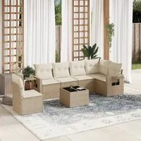 Set Divani da Giardino 7 pz con Cuscini Beige in Polyrattan 3220237