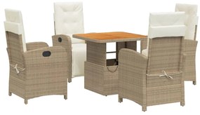 Set da pranzo da giardino 5 pz con cuscini beige in polyrattan